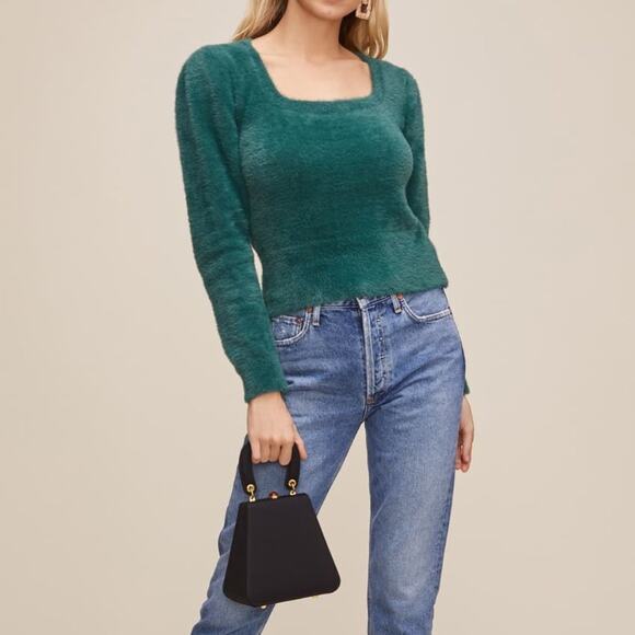 ASTR The Label Fuzzy Crop Sweater Green Size Large - Picture 1 of 12